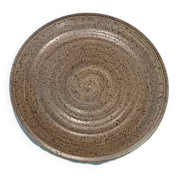 Large vintage speckled stoneware dish from Salins-les-Bains - 1960s-70s
