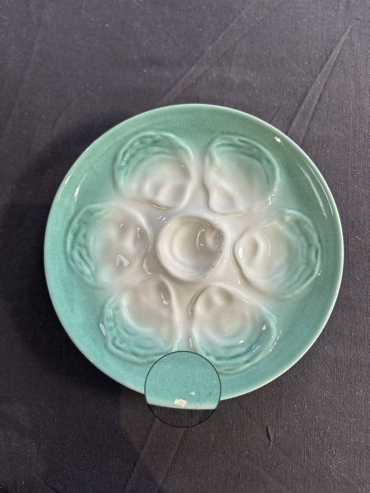 Niderviller sea-green earthenware oyster plates, set of 10 + dish