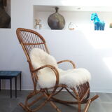 Rocking chair en rotin des années 60