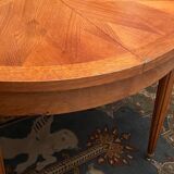 Louis XVI style round table in blond oak tray with rosette decoration