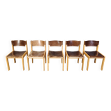 Mid-Century Brown and Birch Stacking Chairs set of 5