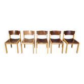 Mid-Century Brown and Birch Stacking Chairs set of 5