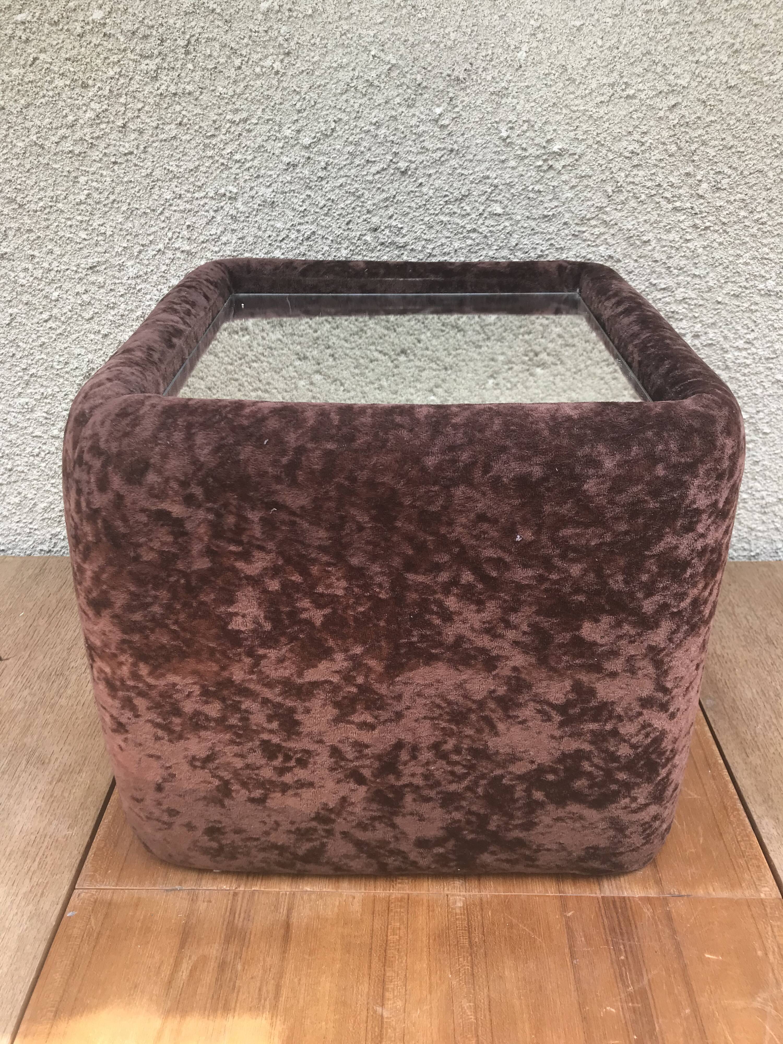 Ancienne table basse tissu velours années 70 vintage