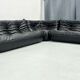 Ensemble de salon Togo français en cuir noir par Michel Ducaroy pour Ligne Roset, ensemble de 3 pièces