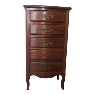 Petit semainier  - petite commode - 5 tiroirs - style louis xv - coloris merisier