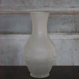 Vintage Italian vase, frosted molded glass vase with floral motifs, pot a f