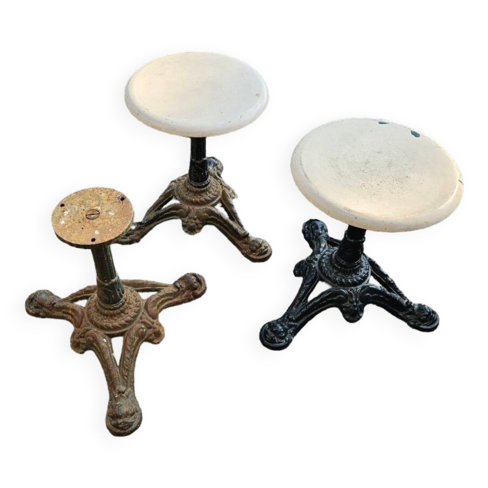 Cast iron foot stools or pedestal tables