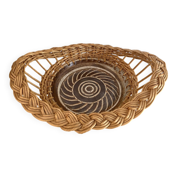 Plat céramique et osier signé