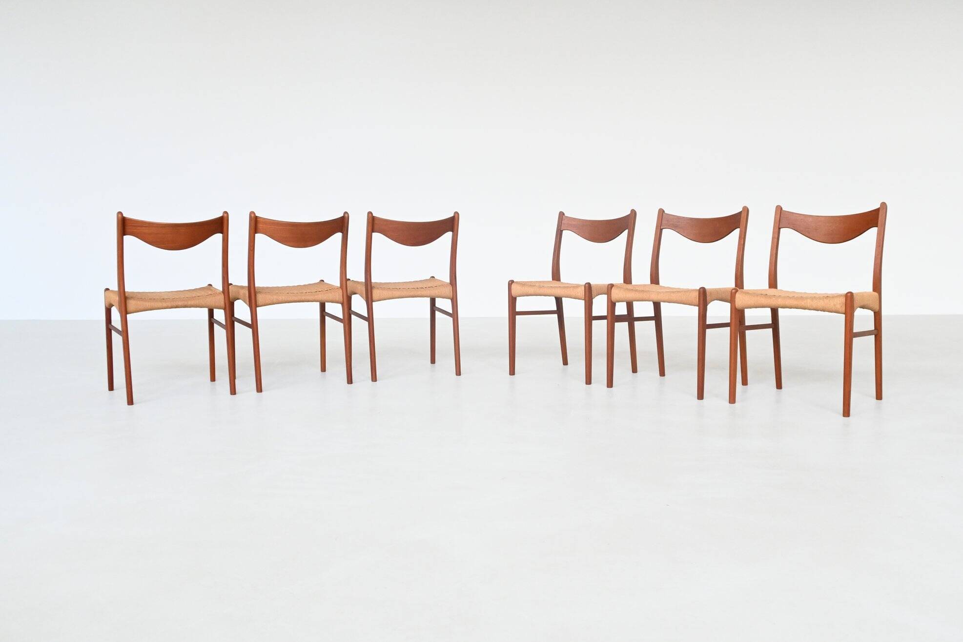 Arne Wahl Iversen set of six dining chairs in teak Glyngore Denmark 1960