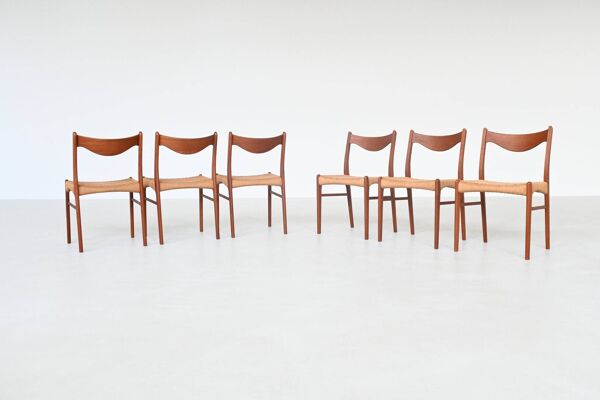 Ensemble de six chaises de salle à manger en teck, Arne Wahl Iversen, Glyngore, Danemark, 1960