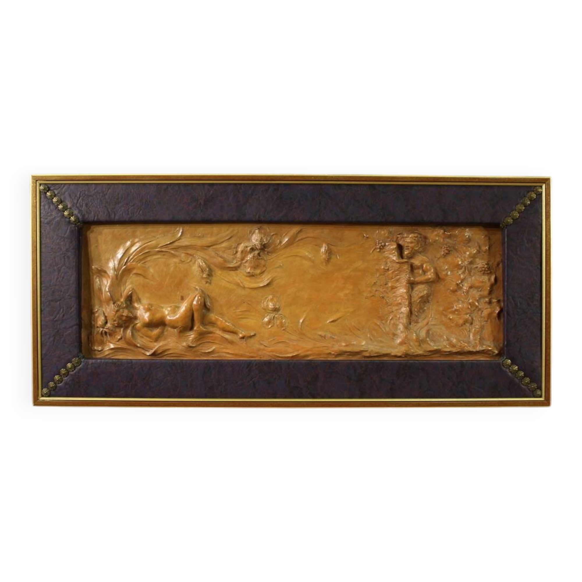 French terracotta bas-relief, Venus with Faun from 20th century