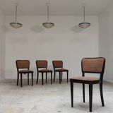 Lot de 4 chaises Thonet art déco 1930, tissu et noyer