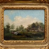 Old oil painting on canvas countryside landscape 19th