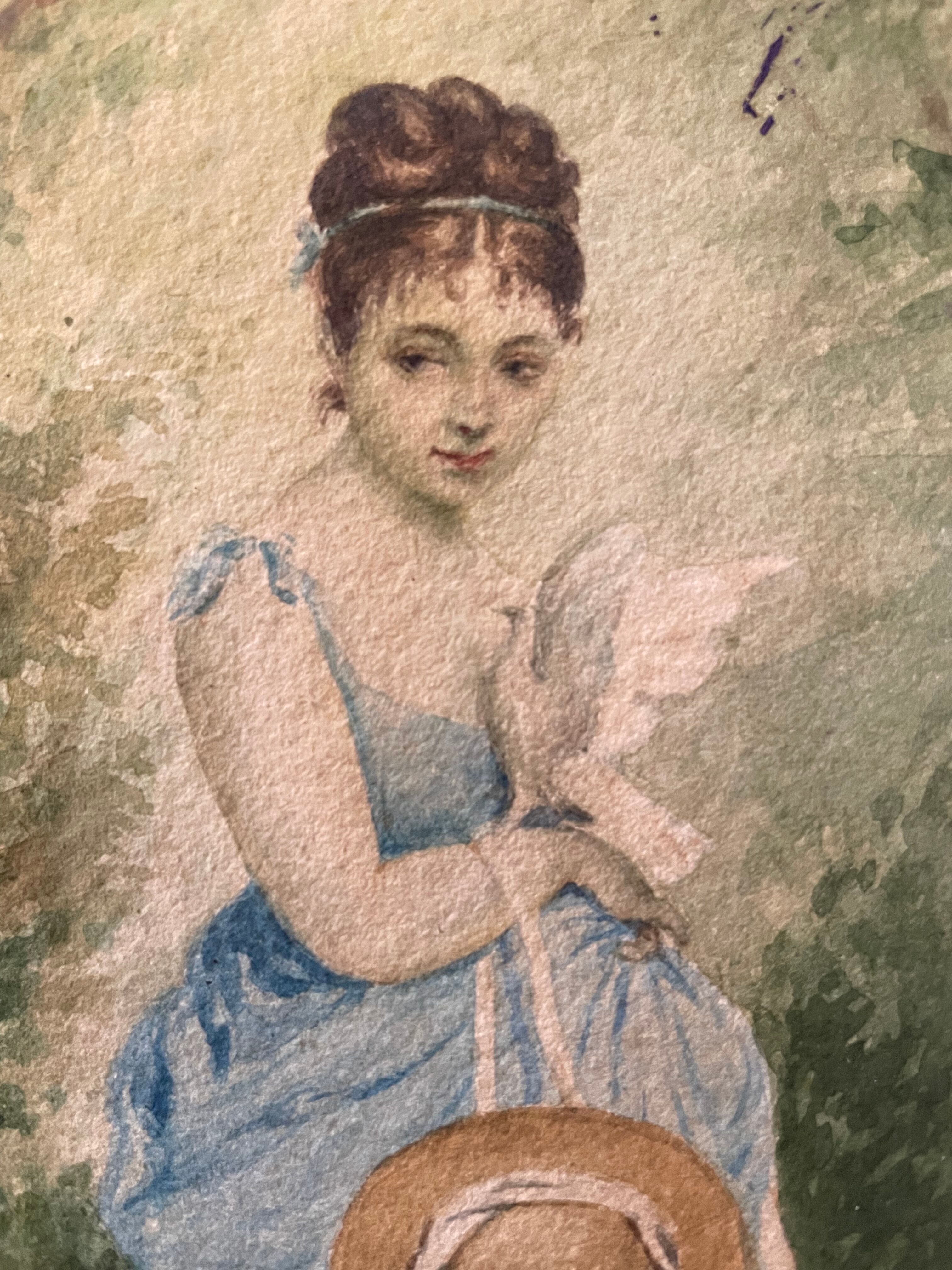 Young girl with doves painting 1860