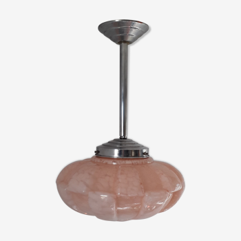 Art deco hanging lamp with glass globe clichy pink