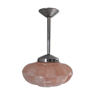 Art deco hanging lamp with glass globe clichy pink