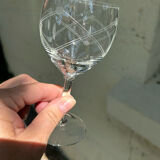 Series of 10 engraved crystal wine glasses