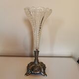Art Deco vase chalice shape in silver metal and cut glass