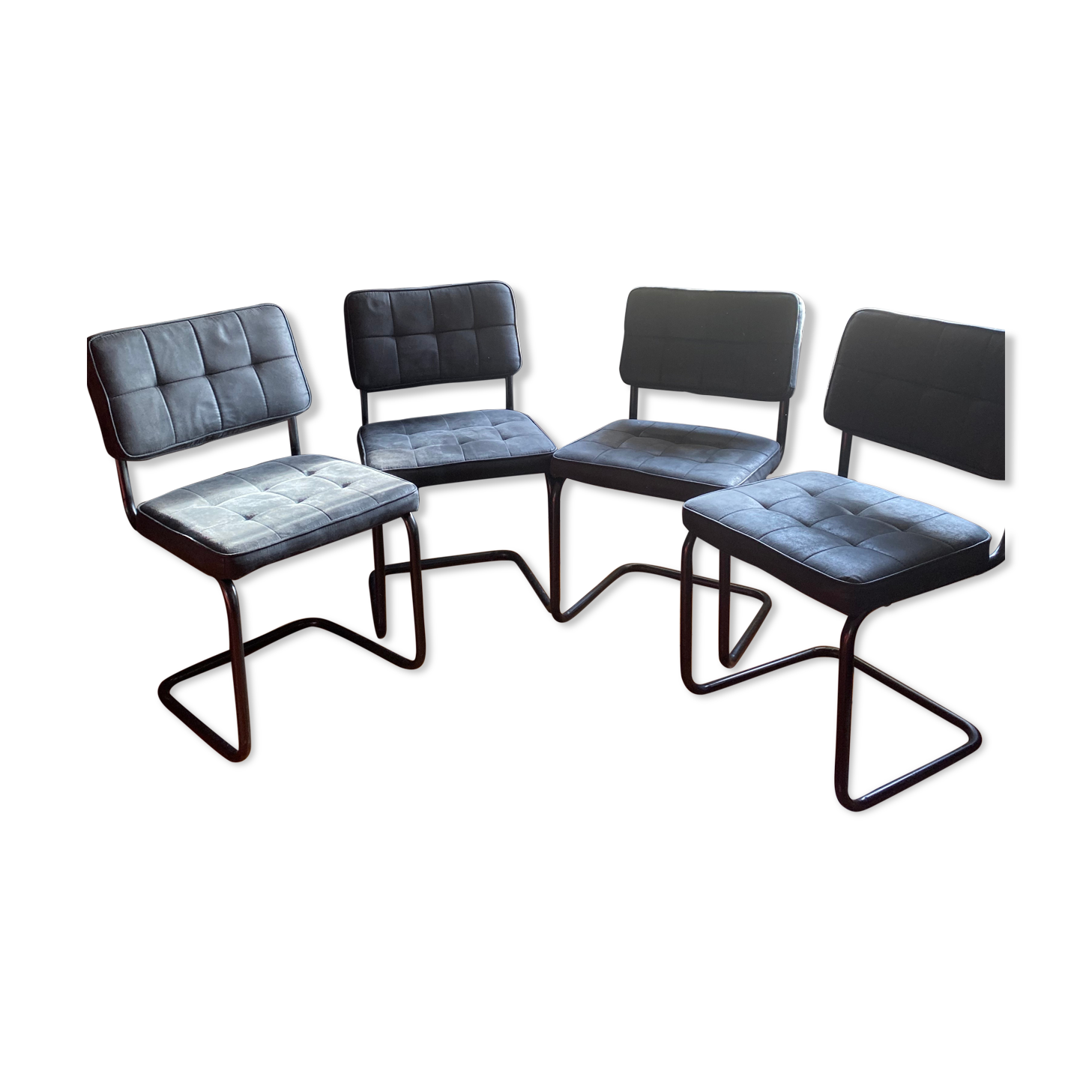 4 leather chairs black