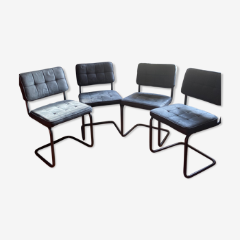 4 leather chairs black