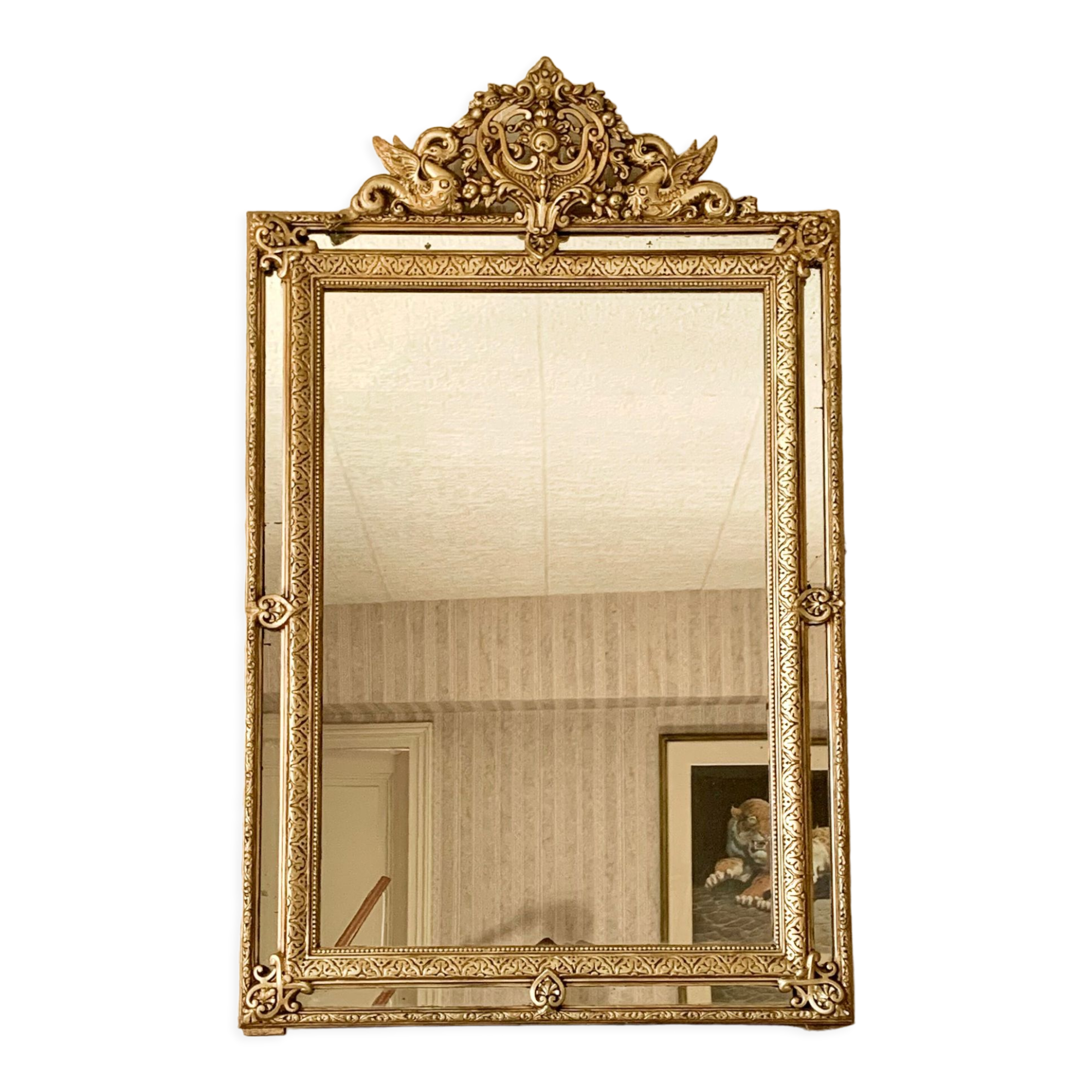 Golden antique mirror with dragon parclose, 119x75 cm