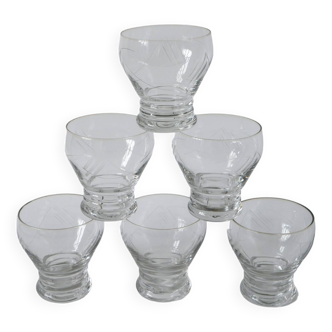 set of 6 wine glasses in chiseled glass 1960 9 X 8 cm