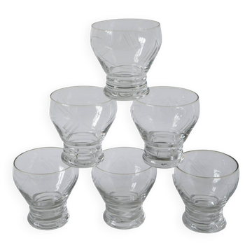 lot de 6 verres à vin en verre ciselé 1960 9 X 8 cm