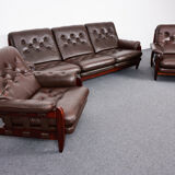 Canapé en palissandre et cuir de veau des années 60, rodeio par jean gillon, 1968