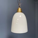 High opaline glass pendant lamp with brass fixture