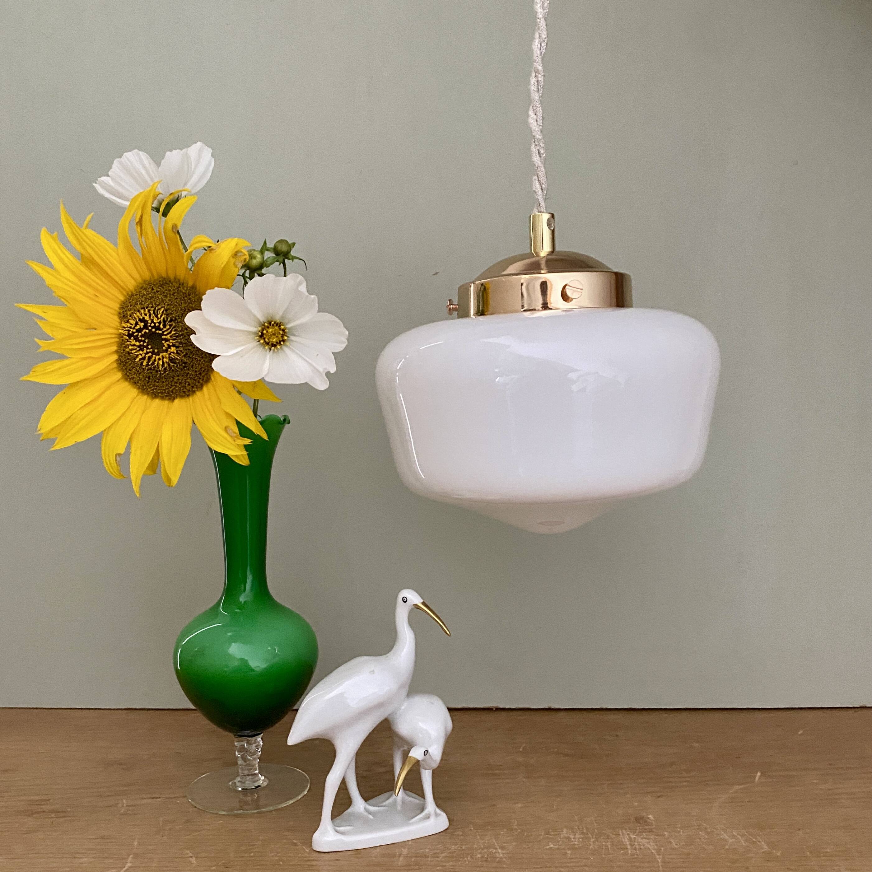 Vintage globe pendant light in white opaline