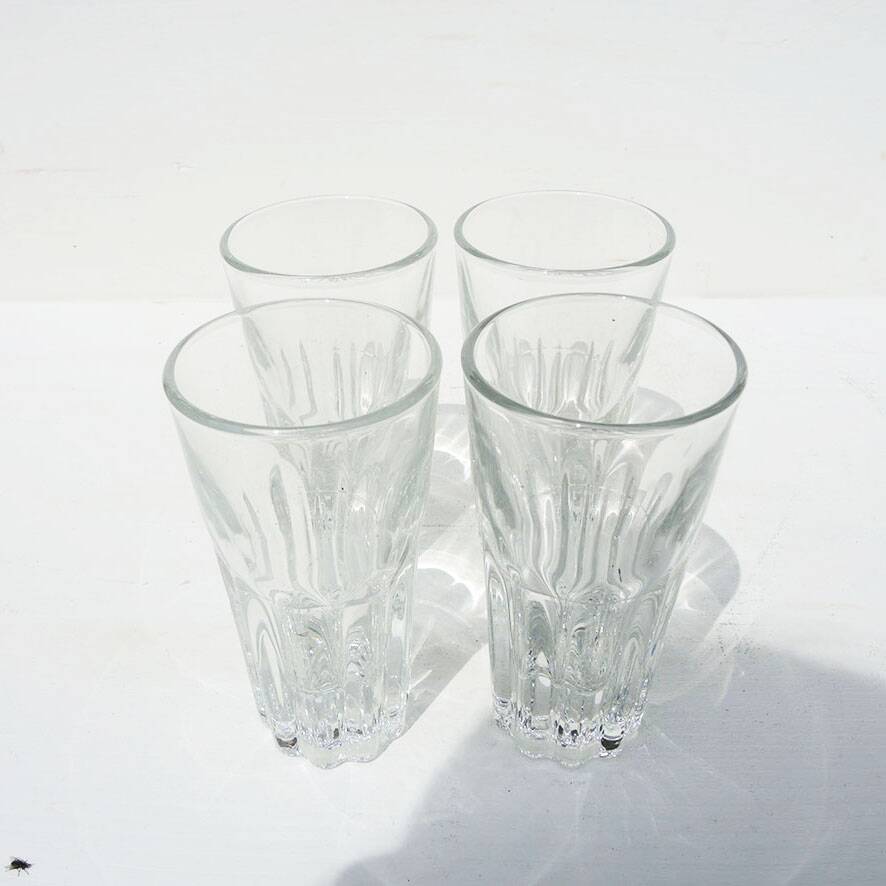 4 old transparent glass pastis glasses