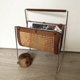 Porte-revues design cuir chrome cannage