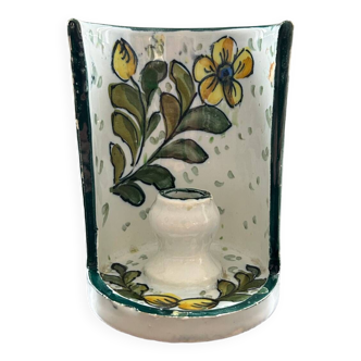Handcrafted candle holder with floral decor