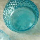 Glass carafe blue mold with diamond tip cluster of grapes decoration