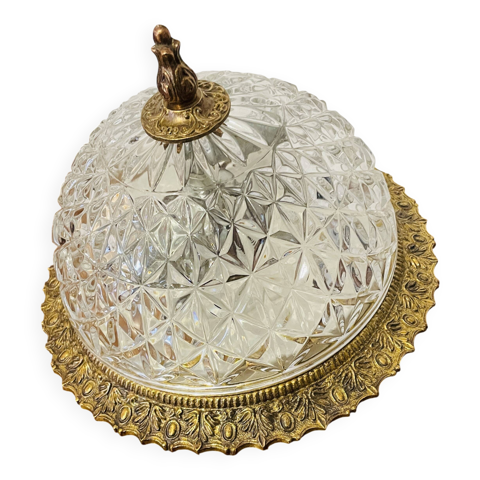 Cut crystal ceiling light with a brass frame