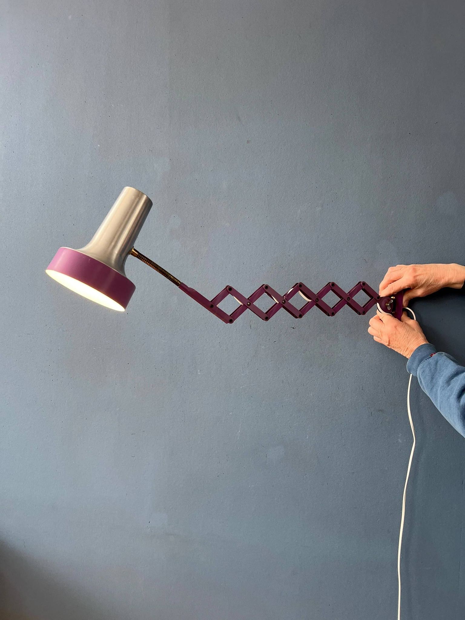 Vintage Space Age purple scissor wall light