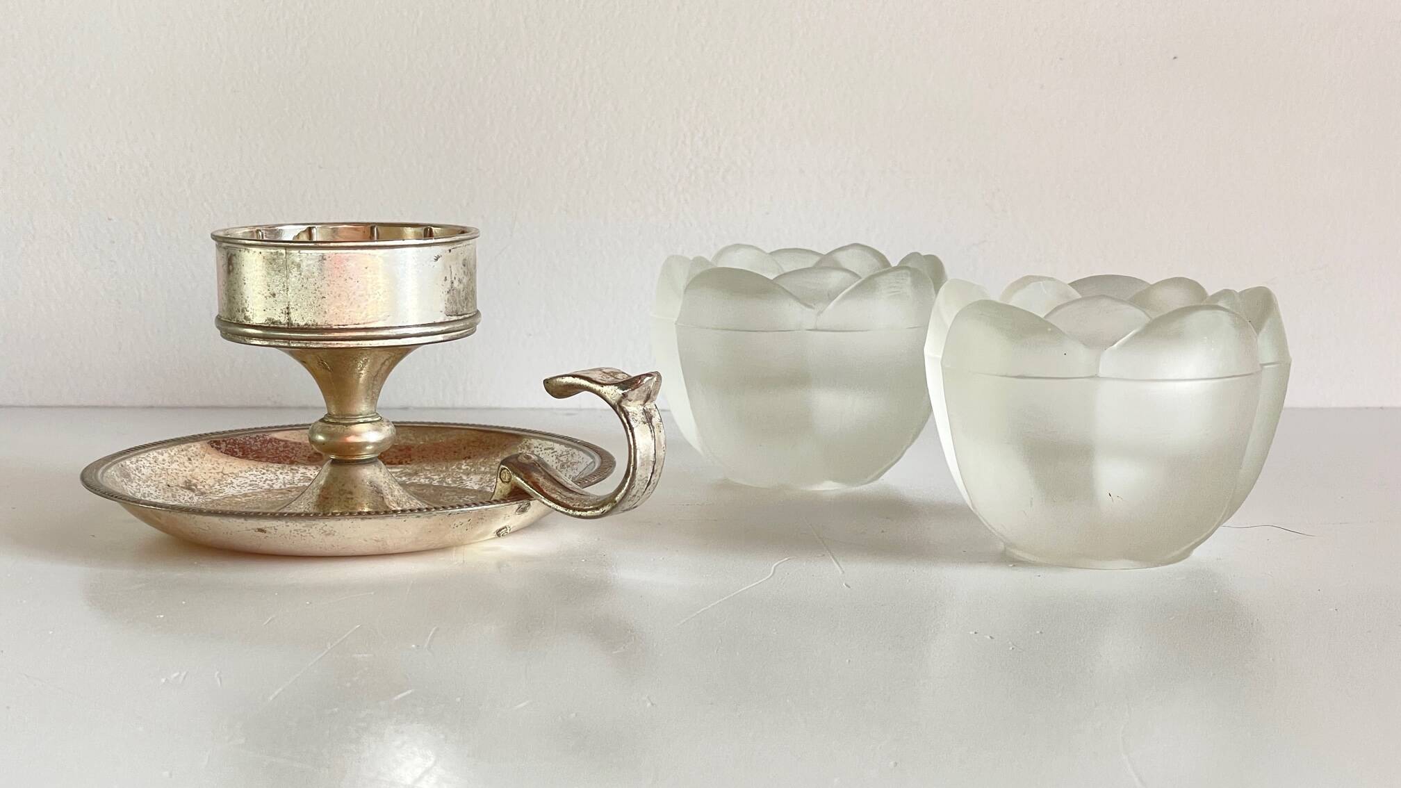 BOUGEOIRS Verre et Métal Argenté VINTAGE
