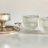 VINTAGE Glass and Silver Metal CANDLE HOLDERS