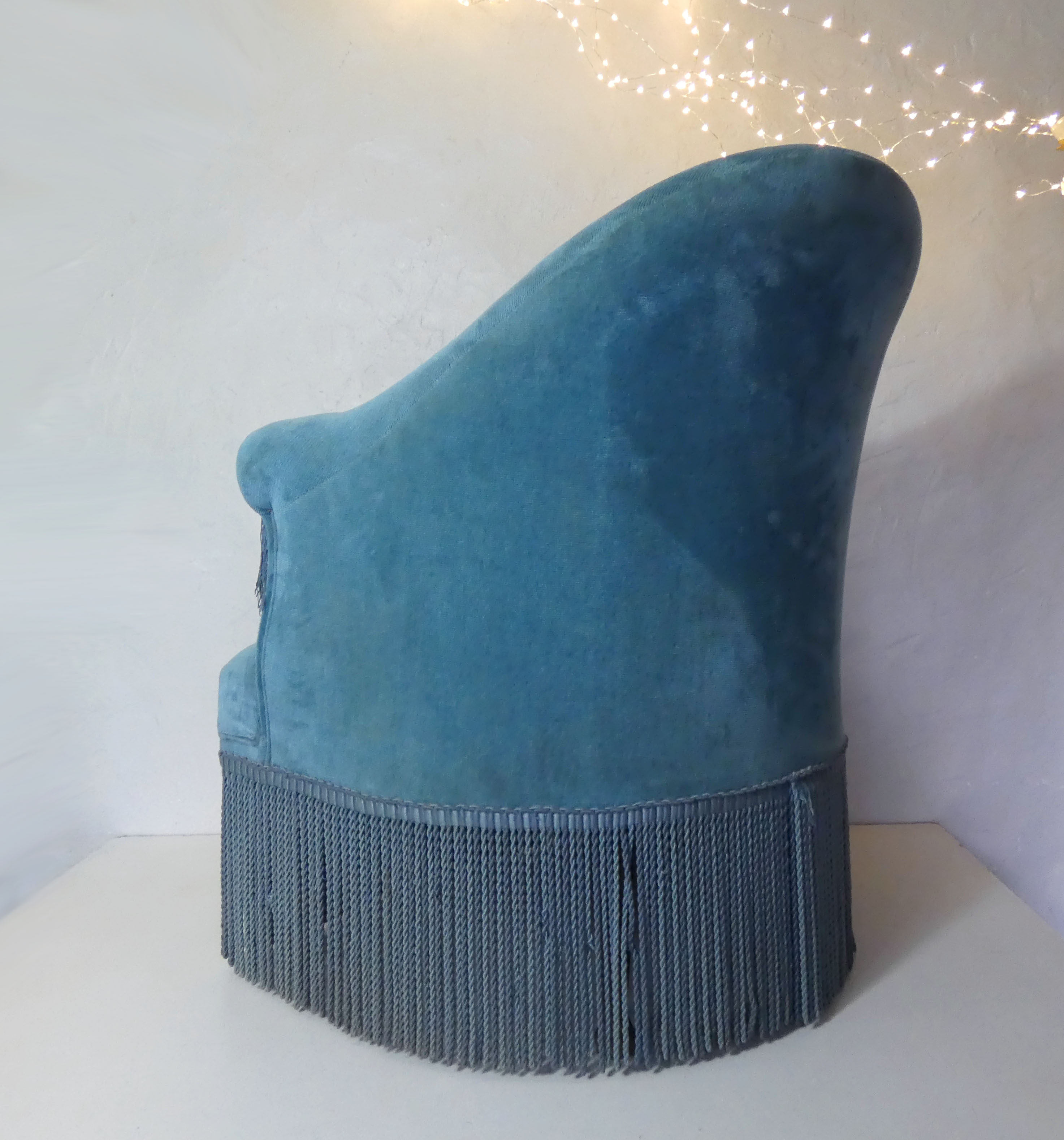 Fauteuil crapaud velours bleu