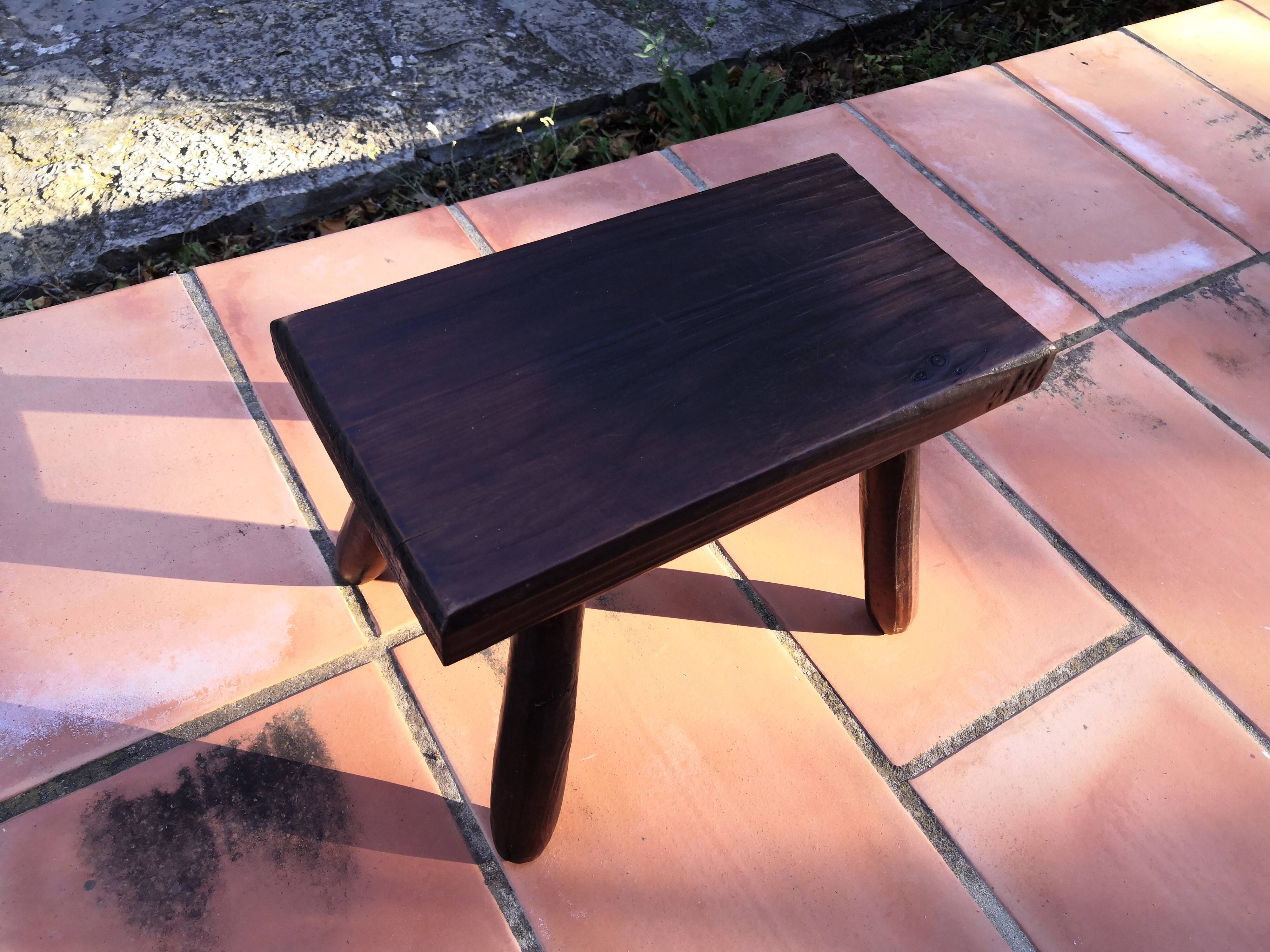 Step footrest solid wood vintage brutalist stool