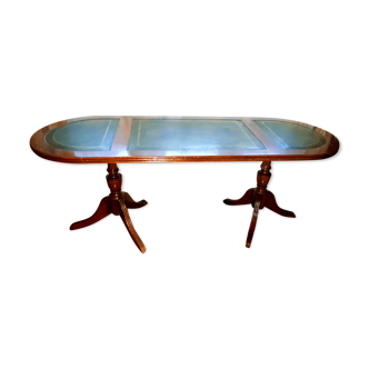 Table basse anglaise, cuir vert
