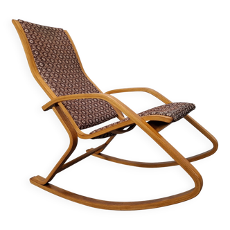1930s Art Deco Czechoslovak Bentwood Rocking Chair with Original Upholstery