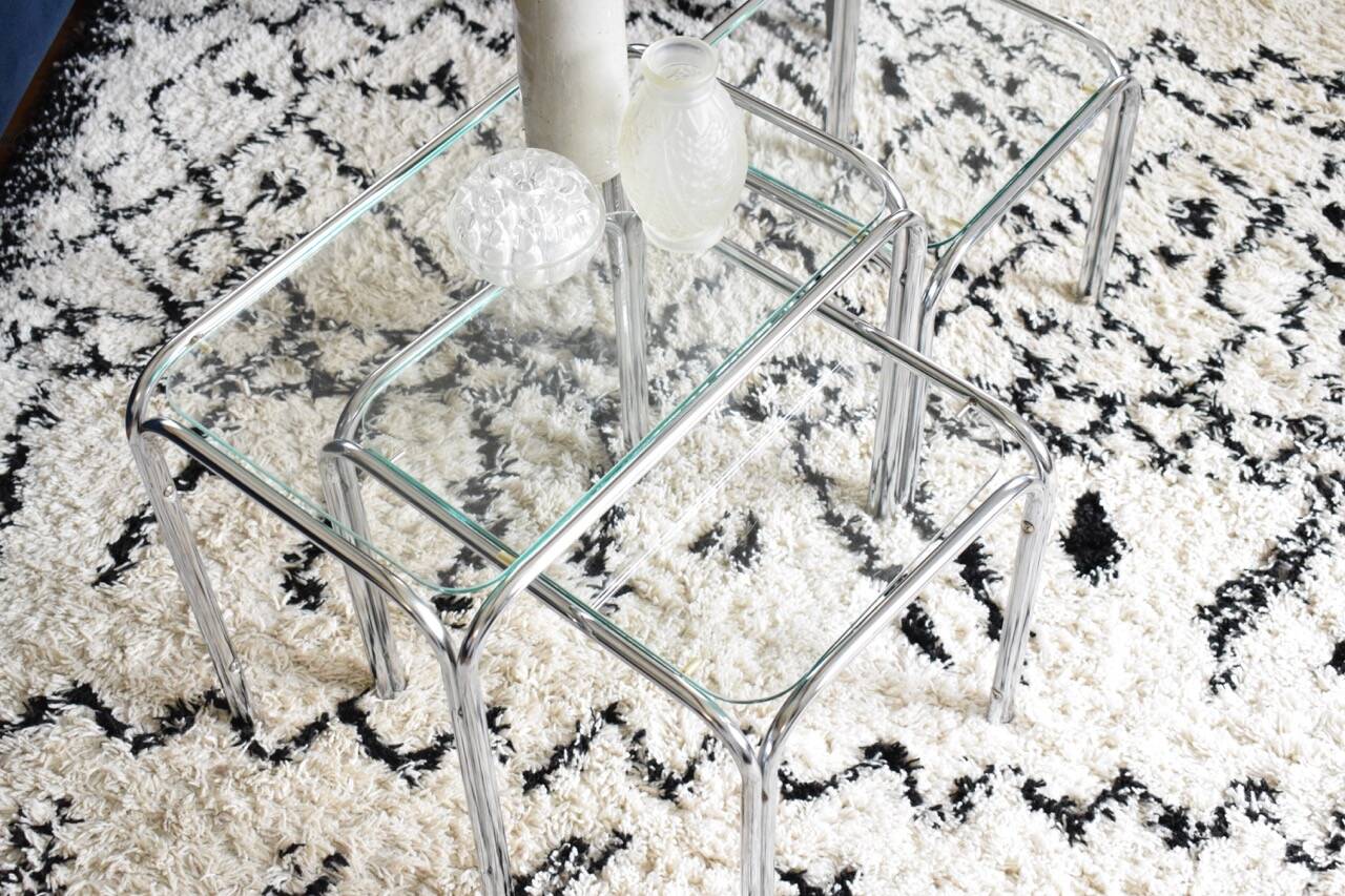 3 metal and glass nesting tables