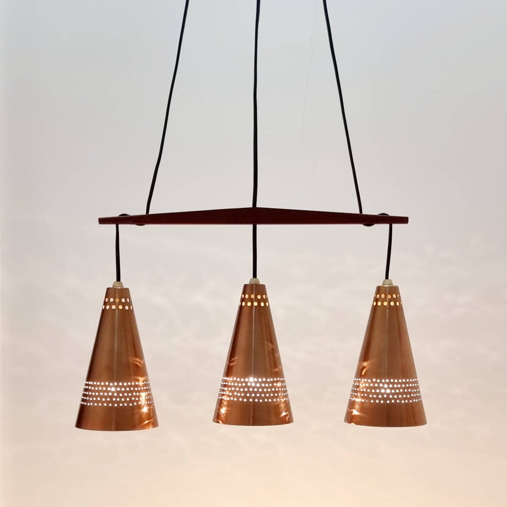 Mid-Century Scandinavian Copper & Teak Pendant by Hans-Agne Jakobsson, 1950s
