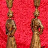 Pair of gilded beaten iron sculpture lamps attributed to Gilbert Poillerat