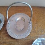 Salerons, Sel Poivre En Verre Au Manganese Support Métal Argenté