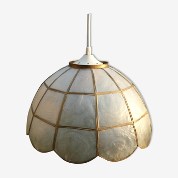 Suspension of old lampshade in mother-of-pearl and brass