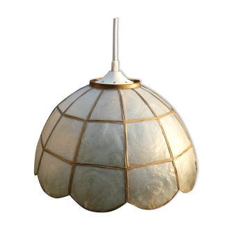 Suspension of old lampshade in mother-of-pearl and brass