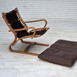 1970s, Danish armchair by Komfort, furniture leather, canvas, bent wood.
