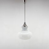 1970s Chrome & Milk Glass Pendant Light, Czechoslovakia
